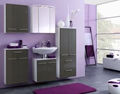 Armoire De Salle De Bains Small 50cm 1 Tiroir & 2 Portes - Gris Brillant -Magasin De Meubles 054.2093 3 951a