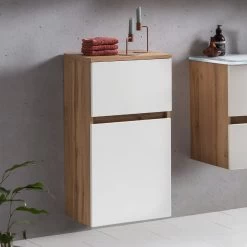 Armoire Salle De Bains Kornel/Luna 40cm 1 Porte & 1 Tiroir - ChĂȘne/blanc Mat