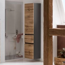 Colonne Kornel/Luna 40cm 2 Portes & 1 Tiroir - Gris Graphite/chêne