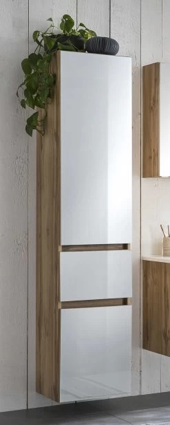 Colonne Helina 40cm 2 Portes & 1 Tiroir - Chêne/blanc