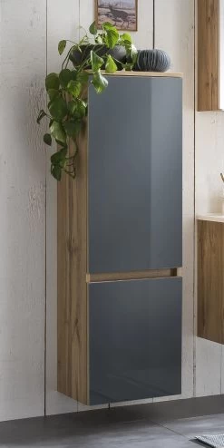 Colonne Helina 40cm 2 Portes - Chêne/gris