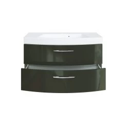 Meuble Vasque Florent Courbé 100cm 2 Tiroirs - Graphite/gris Brillant -Magasin De Meubles 061.1.3135 2 7cfb