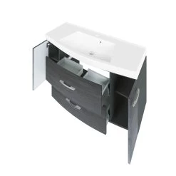 Meuble Vasque Florent Courbé 120cm 2 Tiroirs & 2 Portes - Graphite/chêne Gris -Magasin De Meubles 064.1.3100 3 80a0