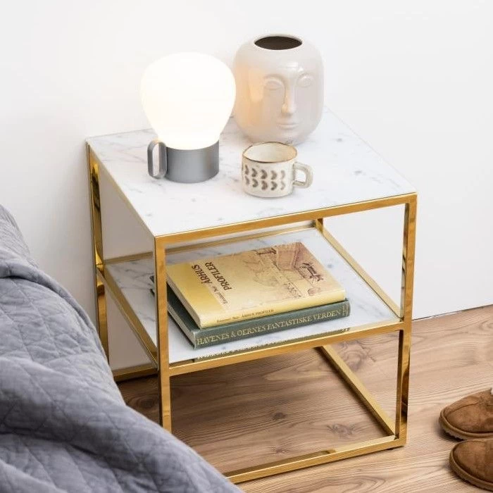 Table D'appoint Anika 45x40cm 1 étagère - Marbre Blanc/ Doré 1 Table D'appoint Anika 45x40cm 1 étagère - Marbre Blanc/ Doré