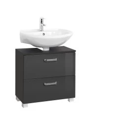 Meuble Sous Lavabo Bobbi 60cm 1 Porte Et 1 Tiroir - Graphite/gris Brillant -Magasin De Meubles 088.1.2161 1b 73e3