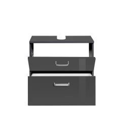 Meuble Sous Lavabo Bobbi 60cm 1 Porte Et 1 Tiroir - Graphite/gris Brillant -Magasin De Meubles 088.1.2161 2 a340