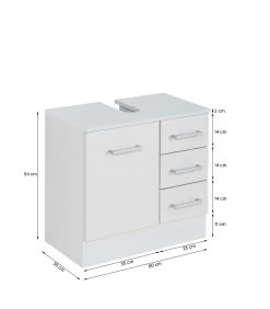 Meuble Sous Lavabo Ricca 60cm 1 Porte & 3 Tiroirs - Blanc -Magasin De Meubles 091.2031 5 6c1f