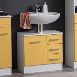 Meuble Sous Lavabo Ricca 60cm 1 Porte & 3 Tiroirs - Blanc/jaune