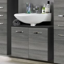 Meuble Sous Lavabo Bobbi 70cm 2 Portes - Graphite/chêne Gris