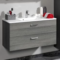 Meuble Vasque Bobbi 100cm 2 Tiroirs - Graphite/chêne Gris