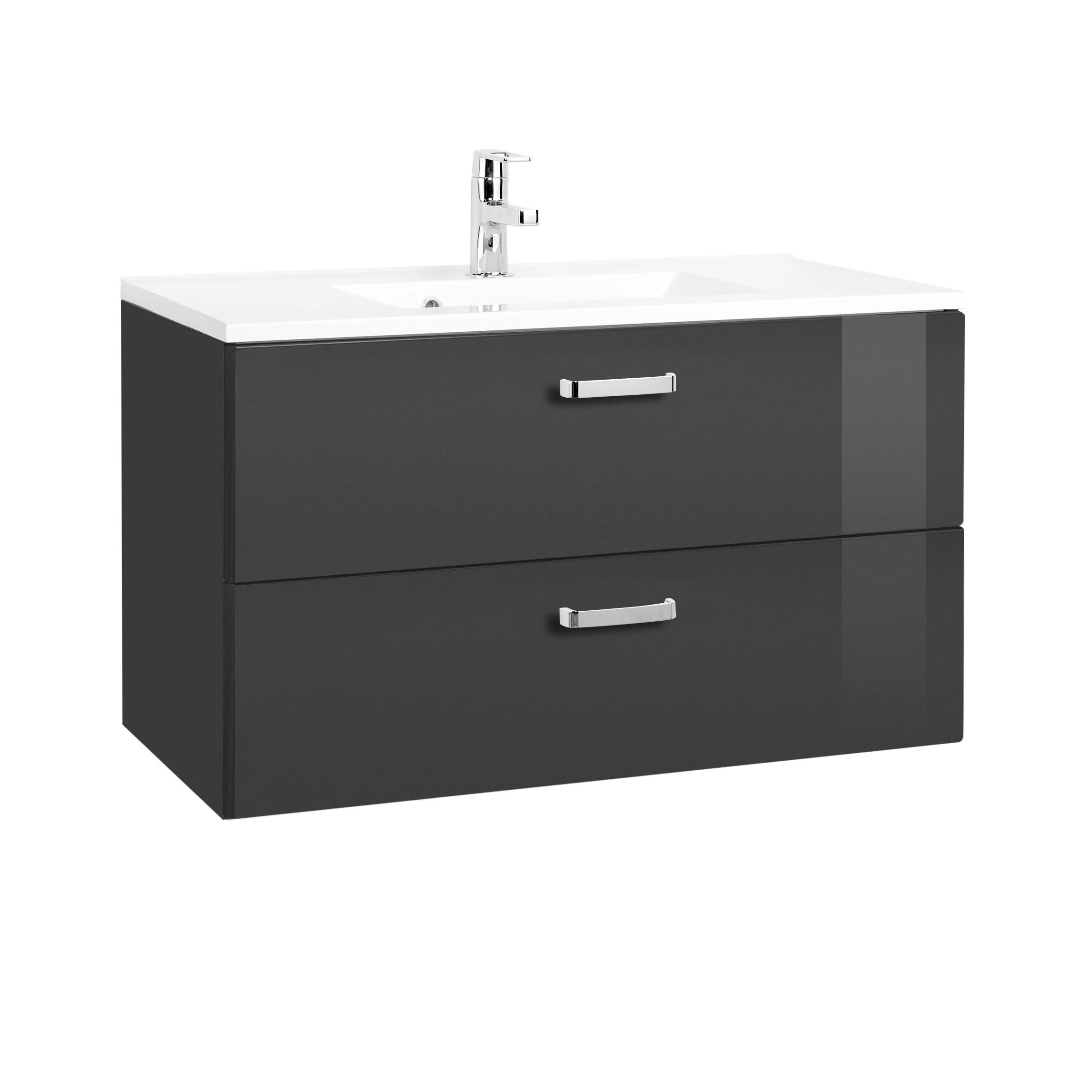 Meuble Vasque Bobbi 80cm Avec 2 Tiroirs Et Vasque Céramique - Graphite/gris Brillant 1 Meuble Vasque Bobbi 80cm Avec 2 Tiroirs Et Vasque Céramique - Graphite/gris Brillant