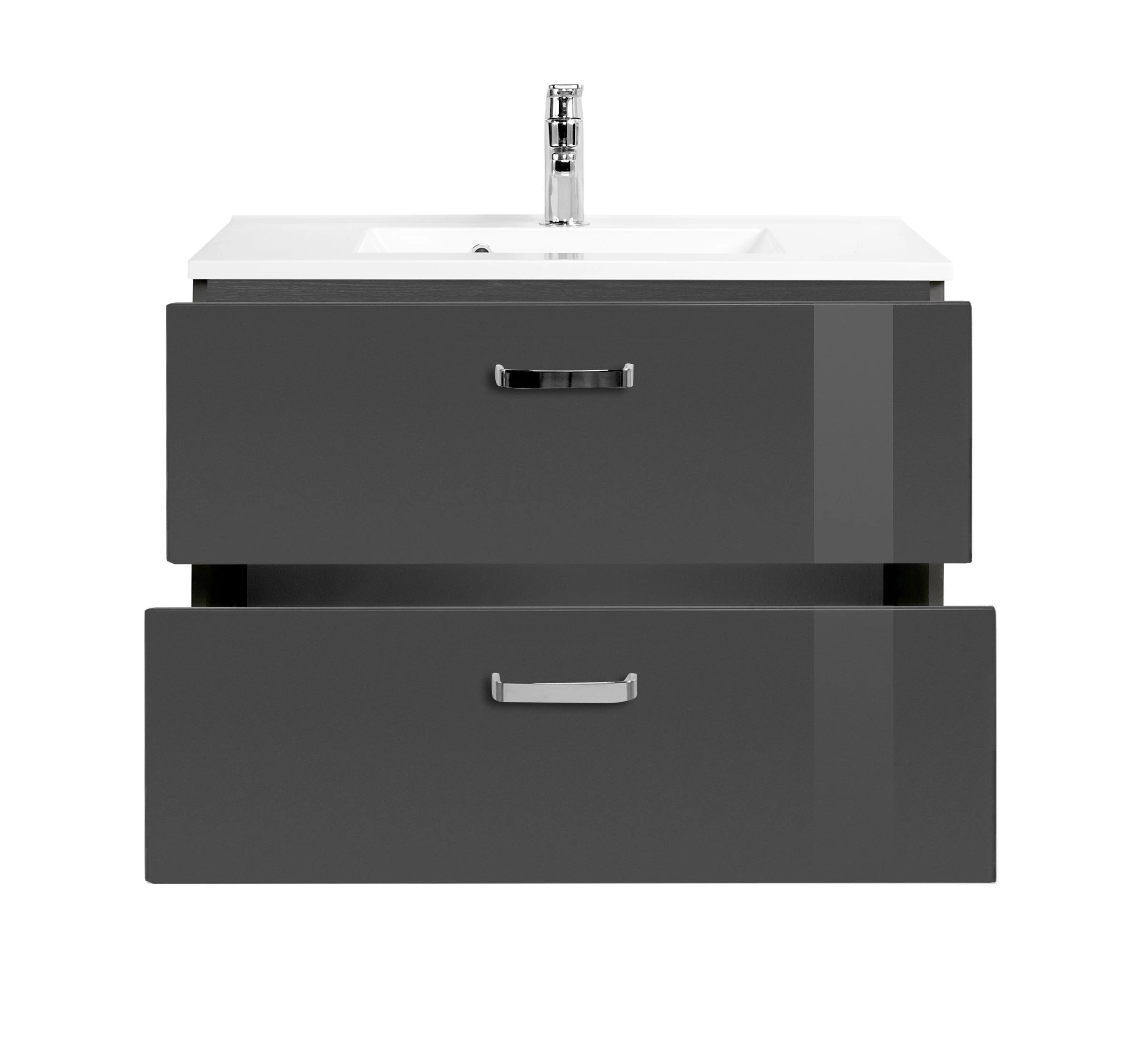 Meuble Vasque Bobbi 80cm Avec 2 Tiroirs Et Vasque Céramique - Graphite/gris Brillant 4 Meuble Vasque Bobbi 80cm Avec 2 Tiroirs Et Vasque Céramique - Graphite/gris Brillant – Image 4