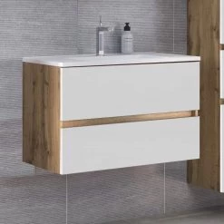 Meuble Vasque Luna 80cm 2 Tiroirs - Chêne/blanc