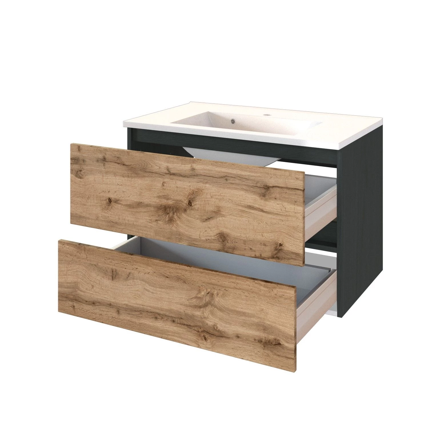 Meuble Vasque Luna 80cm 2 Tiroirs - Graphite/chêne 10 Meuble Vasque Luna 80cm 2 Tiroirs - Graphite/chêne – Image 10