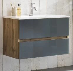 Meuble Vasque Helina 80cm Avec 2 Tiroirs - Chêne/gris
