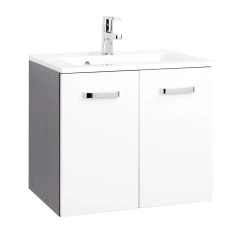 Meuble Vasque Bobbi 60cm Avec 2 Portes Et Vasque Céramique - Graphite/blanc Brillant