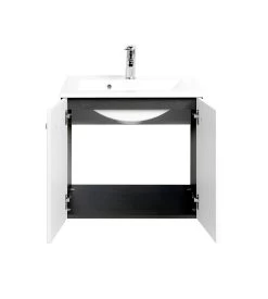 Meuble Vasque Bobbi 60cm Avec 2 Portes Et Vasque Céramique - Graphite/blanc Brillant -Magasin De Meubles 102.1.2134 2 0be8