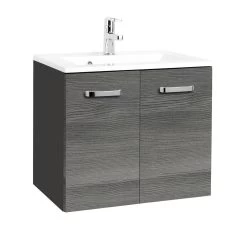 Meuble Vasque Bobbi 70cm 2 Portes - Graphite/chêne Gris