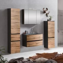 Ensemble Salle De Bains Kornel 10 à 4 Pièces Avec Vasque Grise - Gris Graphite/chêne