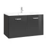 Meuble Vasque Bobbi 90cm 2 Portes - Graphite/gris Brillant