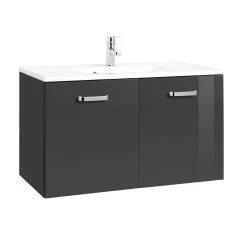 Meuble Vasque Bobbi 90cm 2 Portes - Graphite/gris Brillant