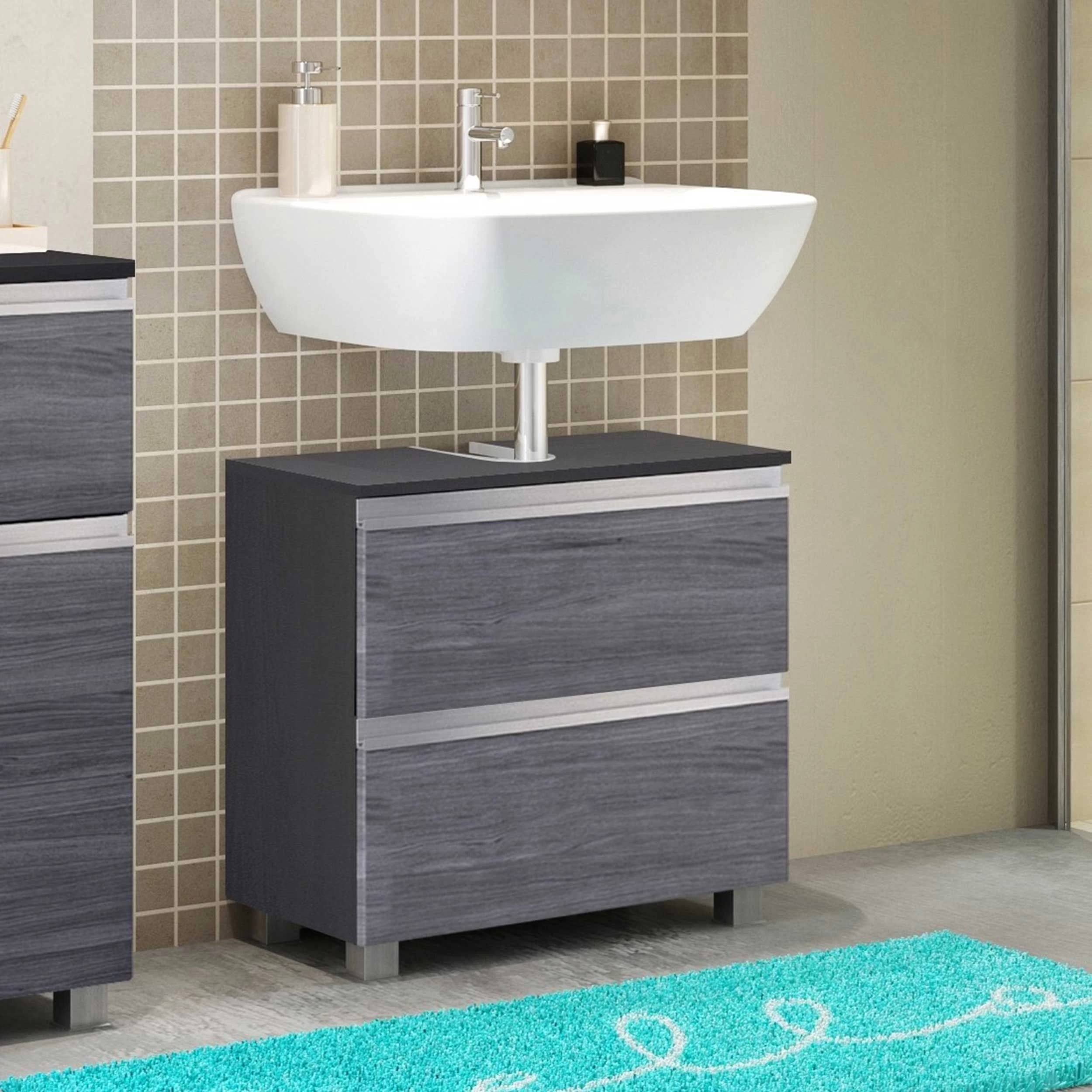 Meuble Sous-lavabo Lotuk 60cm 1 Porte Et 1 Tiroir - Chêne Gris 1 Meuble Sous-lavabo Lotuk 60cm 1 Porte Et 1 Tiroir - Chêne Gris