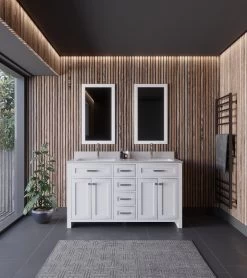 Ensemble De Meubles De Salle De Bains Jussara - Comptoir En Quartz Blanc - Miroir Flotal