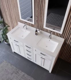 Ensemble De Meubles De Salle De Bains Jussara - Comptoir En Quartz Blanc - Miroir Flotal -Magasin De Meubles 138JSR1142 20 203 c2de