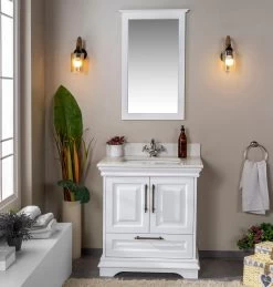 Jussara" Ensemble De Meubles De Salle De Bains | Comptoir En Quartz | Poignées En Bronze