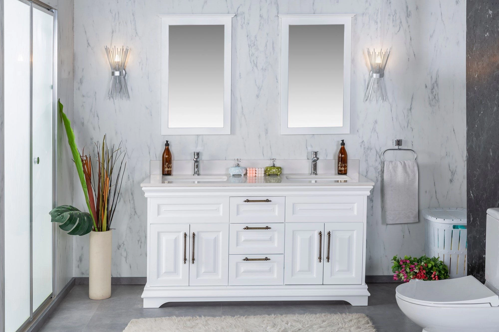 Jussara - Ensemble De Meubles De Salle De Bains | MDF Laqué | Comptoir En Quartz 1 Jussara - Ensemble De Meubles De Salle De Bains | MDF Laqué | Comptoir En Quartz