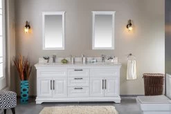 Jussara Ensemble De Meubles De Salle De Bain - 180cm Vanité Blanche, Comptoir En Quartz, Miroir