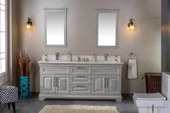 Jussara Ensemble De Meubles De Salle De Bain | 3PC | Gris | Comptoir En Quartz, Tiroir En Bois Marin | 100% MDF Laqué