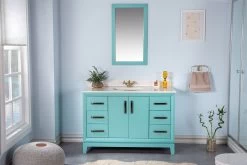 Ensemble De Meubles De Salle De Bains Jussara | Miroir Inclus | Lavabo En Porcelaine | Turquoise