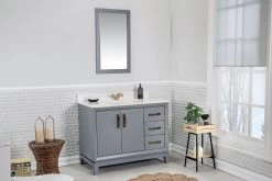 Jussara Ensemble De Meubles De Salle De Bain | 2 Pièces | 100% Bois Massif | Dessus En Quartz Blanc | Gris Foncé -Magasin De Meubles 138JSR1196 20 202 e869