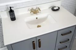 Jussara Ensemble De Meubles De Salle De Bain | 2 Pièces | 100% Bois Massif | Dessus En Quartz Blanc | Gris Foncé -Magasin De Meubles 138JSR1196 20 203 b08b