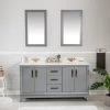 Jussara" Ensemble De Salle De Bain | Bois Massif | Vasque En Quartz Blanc | Miroir Flotal | Gris Foncé