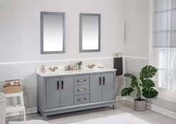Jussara" Ensemble De Salle De Bain | Bois Massif | Vasque En Quartz Blanc | Miroir Flotal | Gris Foncé -Magasin De Meubles 138JSR1198 20 202 0c44