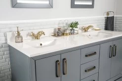 Jussara" Ensemble De Salle De Bain | Bois Massif | Vasque En Quartz Blanc | Miroir Flotal | Gris Foncé -Magasin De Meubles 138JSR1198 20 205 bed9