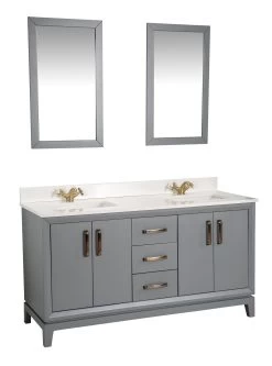 Jussara" Ensemble De Salle De Bain | Bois Massif | Vasque En Quartz Blanc | Miroir Flotal | Gris Foncé -Magasin De Meubles 138JSR1198 20 207 59a9