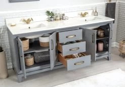 Jussara" Ensemble De Meubles De Salle De Bain | 3 Pièces | Gris Foncé | 100% Bois MDF -Magasin De Meubles 138JSR1199 20 203 b435