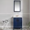 Jussara Ensemble De Salle De Bain 2pc | Bleu Foncé | 100% Bois Massif | Quartz Blanc | Poignées En Bronze