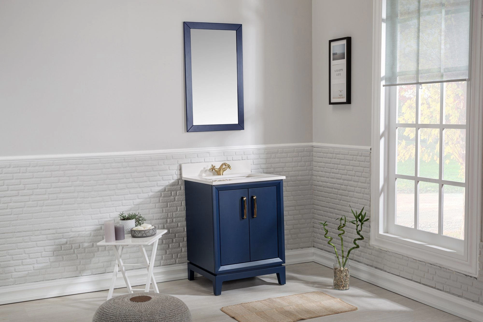 Jussara Ensemble De Salle De Bain 2pc | Bleu Foncé | 100% Bois Massif | Quartz Blanc | Poignées En Bronze 6 Jussara Ensemble De Salle De Bain 2pc | Bleu Foncé | 100% Bois Massif | Quartz Blanc | Poignées En Bronze – Image 6