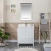 Jussara Ensemble De Meubles De Salle De Bain | 2 Pièces | 100% MDF Laqué | Comptoir En Quartz Blanc | Tiroir En Bois Marin | Miroir Flotal