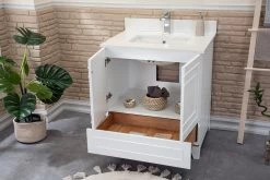 Jussara Ensemble De Meubles De Salle De Bain | 2 Pièces | 100% MDF Laqué | Comptoir En Quartz Blanc | Tiroir En Bois Marin | Miroir Flotal -Magasin De Meubles 138JSR1209 20 203 1de8