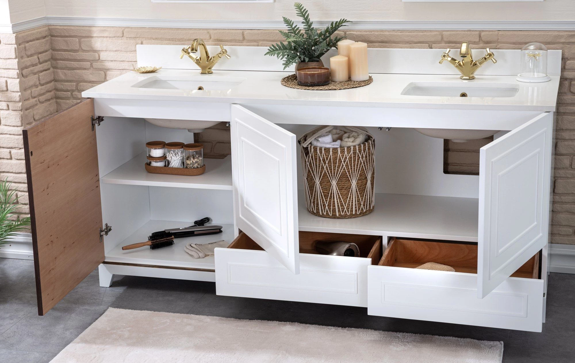 Jussara 3-Piece Bathroom Furniture Set | 100% Laquered MDF | White Quartz Countertop 5 Jussara 3-Piece Bathroom Furniture Set | 100% Laquered MDF | White Quartz Countertop – Image 5