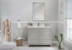 Jussara" Ensemble De Salle De Bain | 2 Pièces | MDF Laqué | Comptoir En Quartz Blanc | Gris