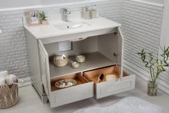 Jussara" Ensemble De Salle De Bain | 2 Pièces | MDF Laqué | Comptoir En Quartz Blanc | Gris -Magasin De Meubles 138JSR1218 20 203 d8e5