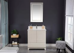 Jussara Ensemble De Meubles De Salle De Bain | Couleur Crème | 100% Bois Massif | Comptoir En Quartz