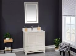 Jussara Ensemble De Meubles De Salle De Bain | Couleur Crème | 100% Bois Massif | Comptoir En Quartz -Magasin De Meubles 138JSR1223 20 202 b8b3