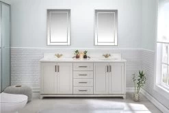 Ensemble De Meubles De Salle De Bain (3 Pièces) Jussara | 100% Bois Massif Avec Comptoir En Quartz Blanc